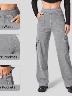 High Waist Cargo Denim Pants