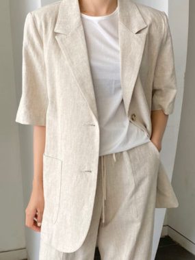 Cotton Linen 3/4th Sleeve 3 Season Blazer Jacket