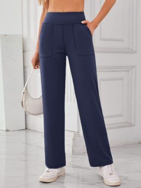 Straight Cut Elastic Waist Joggers With Large Pockets