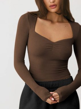 Long Sleeve Sweetheart Neck Casual T-Shirt