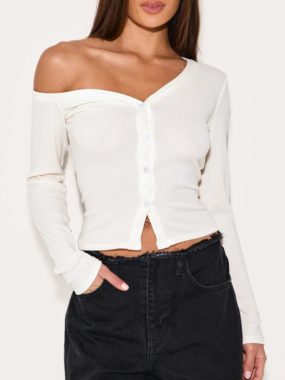 Thin Ribbed Long Sleeve Solid Color Top