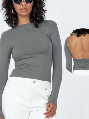 Long Sleeve Backless Round Neck Top