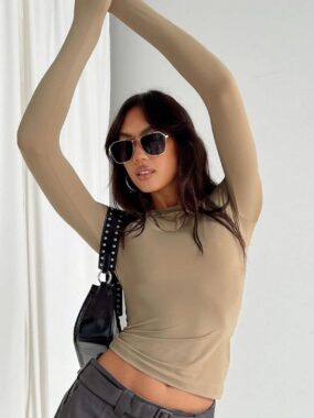 Simple Elastic Long Sleeve Thin Top