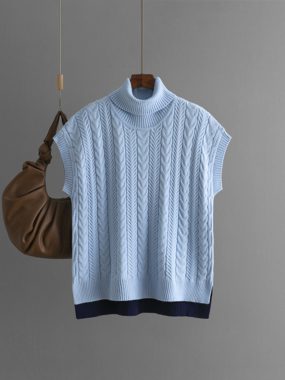 Sleeveless Color Contrast Loose Textured Sweater