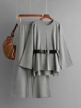 Flared Long Sleeve  Sweater And Casual Knit Pants