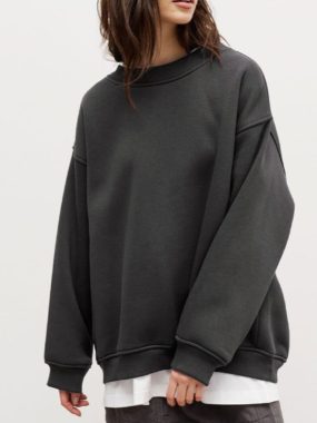 Oversized Round Neck Fluffy Fleeced Sweatshirt