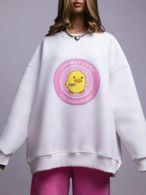 Casual Fleeced Sweatshirt With Chest Print