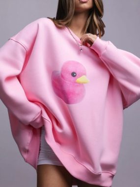 Thick Oversized Fleece Sweatshirt With Duck Print
