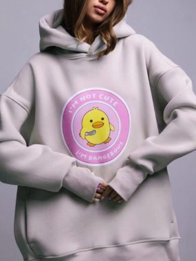 Thick Oversized Fleeced Hoodie With Duck Print