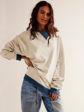 Color Contrast Loose Fit Pullover