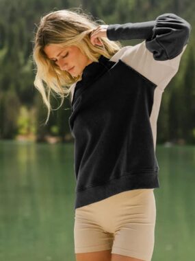 Loose Fit Lantern Sleeve Half Turtleneck Sweatshirt