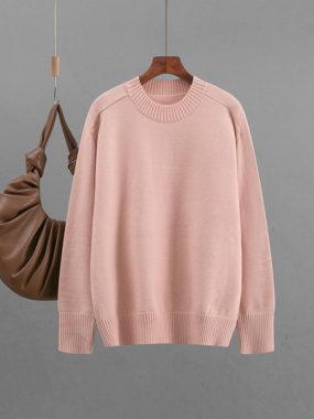 Ribbed Round Neck Knitted Long Sweater