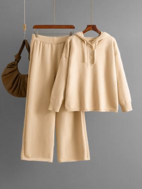 Knitted Set Of Hoodie And Wide Leg Pants