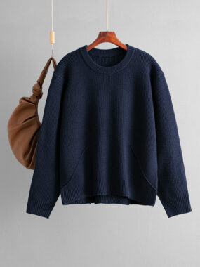 Basic Round Neck Ribbed Knit Sweater
