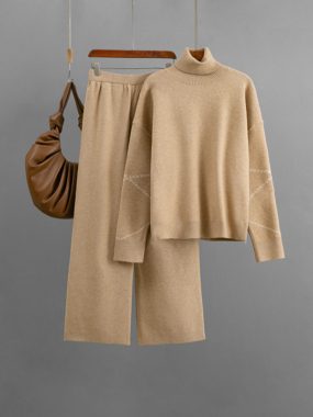 Turtleneck Sweater With Casual Wide Leg Loose Pants
