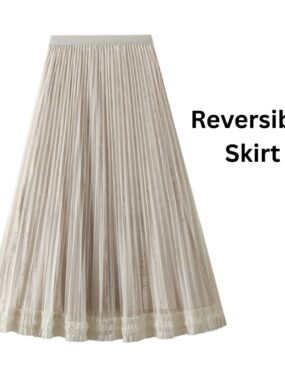 Reversible Pleated Midi Skirt with Detailed Hem