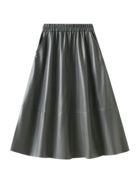 Mid Length PU Leather Flouncy Skirt