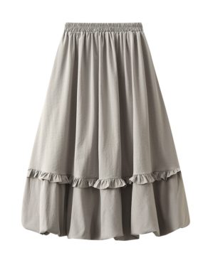 Elastic Ruffled Mid-Length Skirt