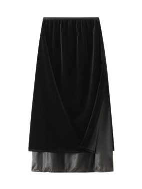 Layered Straight Cut Velvet Skirt With Side Slit