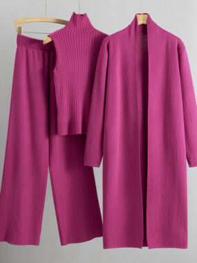 3 Pcs Sleeveless Vest, Long Cardigan/Coat, with Pants