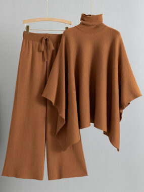 Turtleneck Cape And Casual Lounge Pants