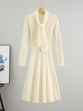 New Scarf-Neck Long Sleeve Maxi Knitted Dress