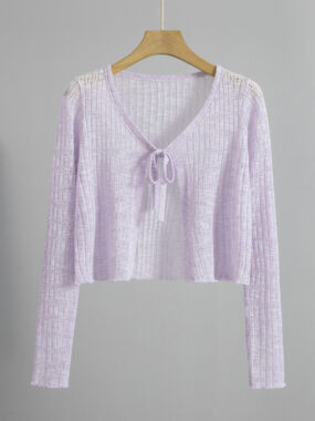 Basic Textured Cardigan With A Small Chest Bow