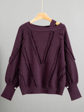 Long Sleeve Cut-Outs Patterned Knit Sweater