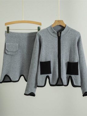 Zipper Jacket With Irregular Hem And A Short Skirt