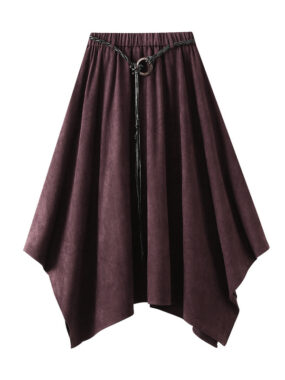 Vintage Suede Irregular Skirt With A Stylish Belt