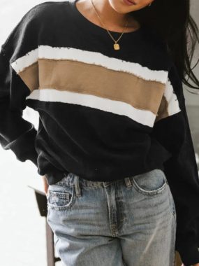 Wide Stripes Casual Crewneck Sweatshirt