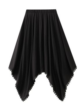Irregular Lace Hem Midi Skirt With Elastic Waist