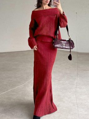 Shoulderless Loose Fit Sweater And Long Skirt