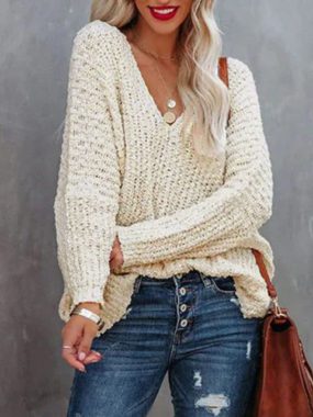 Loose Fit Oversized V-Neck Weaved Knit Sweater