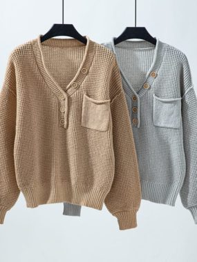 Textured Knitted Sweater With Side Chest Pocket