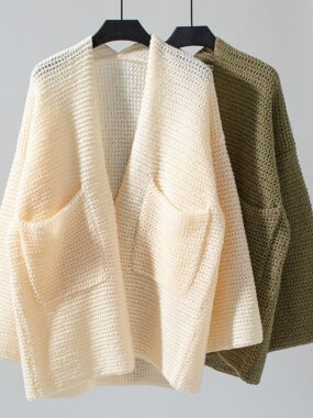 Retro Style Textured Knit Flared Sleeves Cardigan