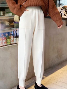 Knit Harem Pants With Cuffed Pants