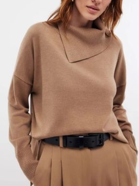 Dropped Shoulder Split Neck Sweater