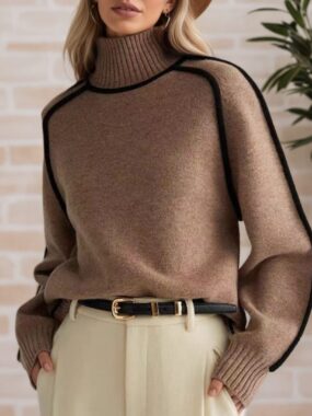 All Over Brim Half Turtleneck Knitted Sweater