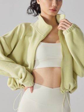 Fleeced Casual Zip Up Jacket with A Stand-Up Collar