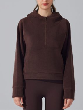 Hooded Half Zip Fleeced Kangaroo Pockets Sweatshirt