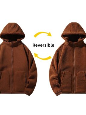 Fleeced Reversible Zip Up Hoodie With Detachable Hoodie