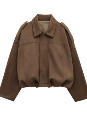 Loose Fit Suede Bomber Jacket