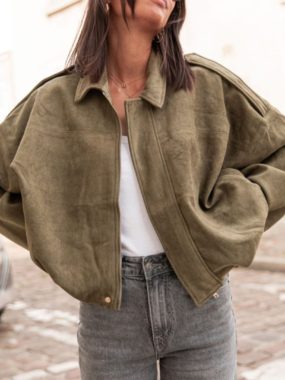 Loose Fit Batwing Sleeves Suede Jacket