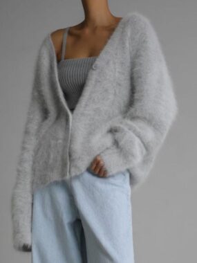 Faux Fluffy Fur Loose Button Cardigan