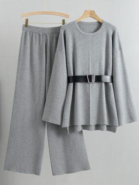 Belted Long Sweater/Dress With Wide Legged Pants