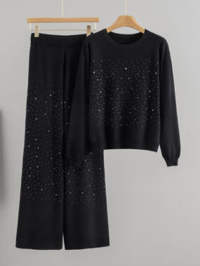 Beaded Round Neck Sweater And A Casual Elastic Pants