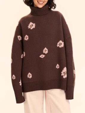 Floral Knitted Turtleneck Sweater