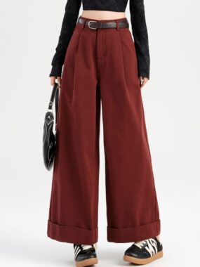 High Waist Flared and Folded Denim Pants