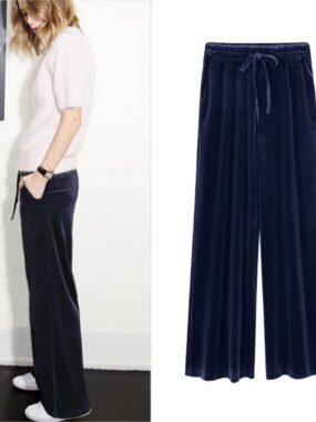Wide Legged Velvet Pants with Drawstrings